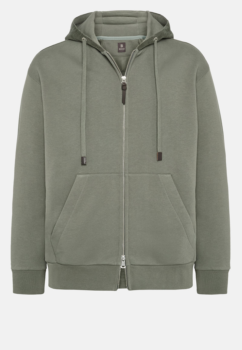 Green Full Zip Cotton Hooded Sweatshirt