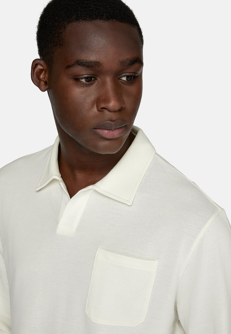 White Cotton Pique Polo Shirt