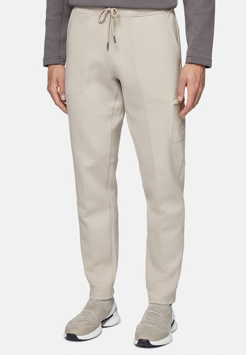 Beige Lightweight Scuba Cotton Blend Trousers