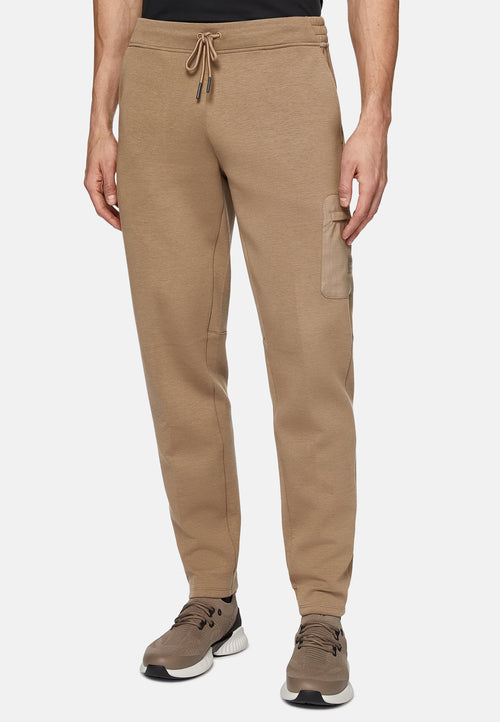 Beige Lightweight Scuba Cotton Blend Trousers