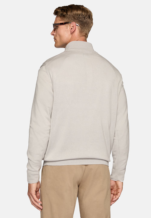 Grey Light Grey Merino Wool Half-Zip Jumper