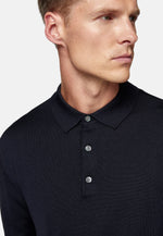 Navy Wool Knitted Polo Shirt