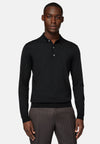 Black Wool Knitted Polo Shirt