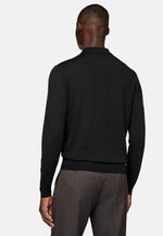 Black Wool Knitted Polo Shirt