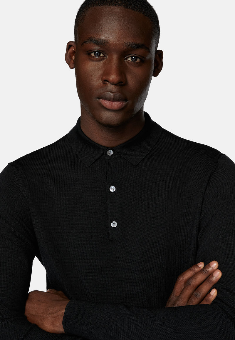 Black Wool Knitted Polo Shirt