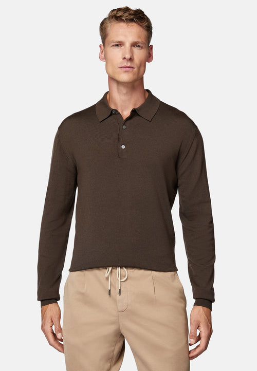 Brown Wool Knitted Polo Shirt