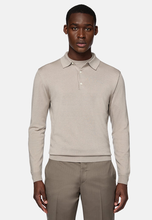 Beige Wool Knitted Polo Shirt