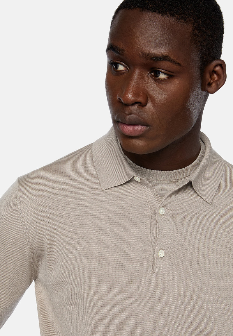 Beige Wool Knitted Polo Shirt