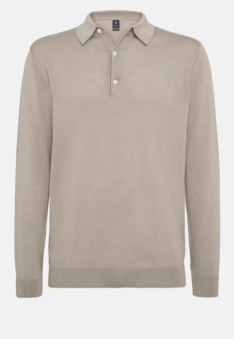 Beige Wool Knitted Polo Shirt