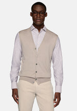 Beige Sand Knitted Waistcoat In Merino Wool