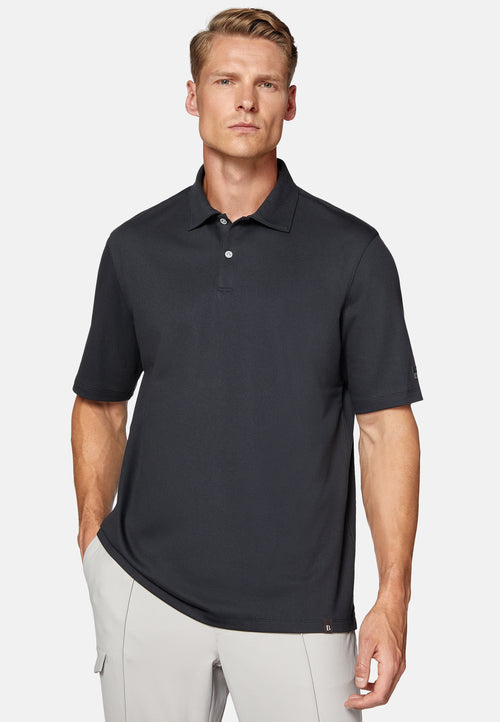 Black High-Performance Pique Polo Shirt