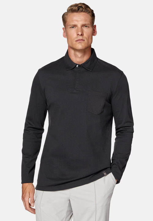 Black High-Performance Pique Polo Shirt