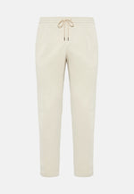 Beige City Trousers in Stretch Cotton Tencel