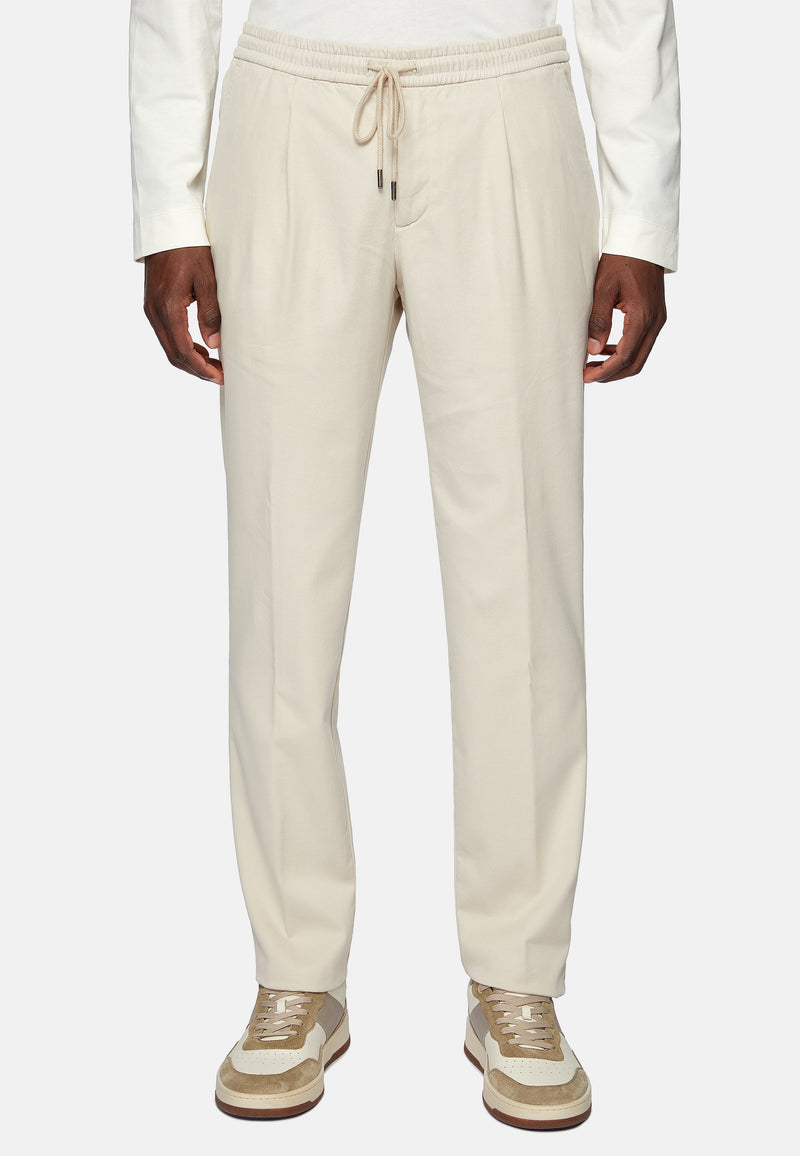 Beige City Trousers in Stretch Cotton Tencel