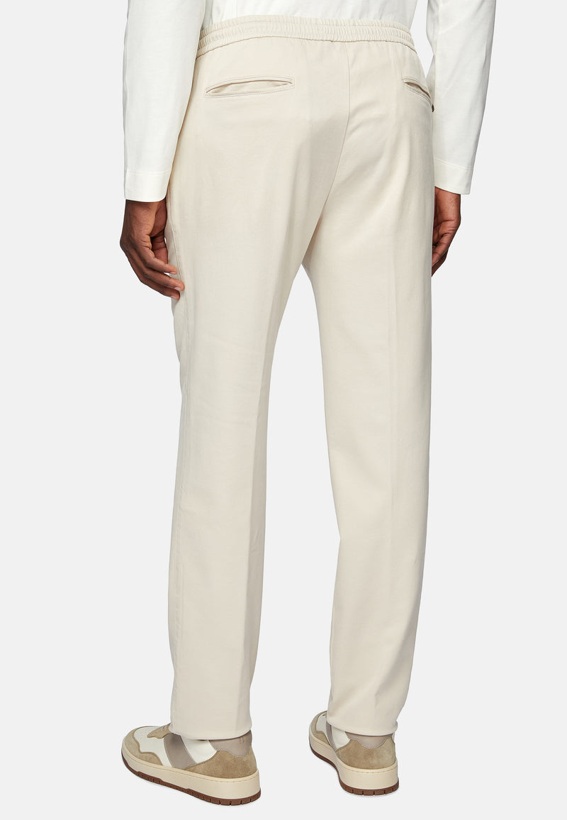 Beige City Trousers in Stretch Cotton Tencel