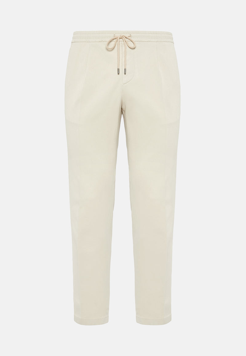 Beige City Trousers in Stretch Cotton Tencel