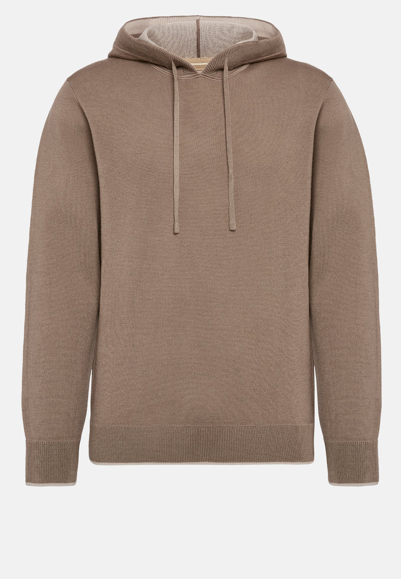 Brown Taupe Hoodie In Wool Nylon Cotton