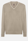 Brown Taupe V Neck Jumper In Organic Cotton Wool