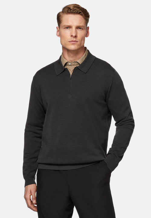 Black Charcoal Merino Wool Tech Polo Shirt