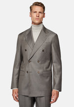 Brown Double-Breasted Dove Grey Suit in Pure Wool