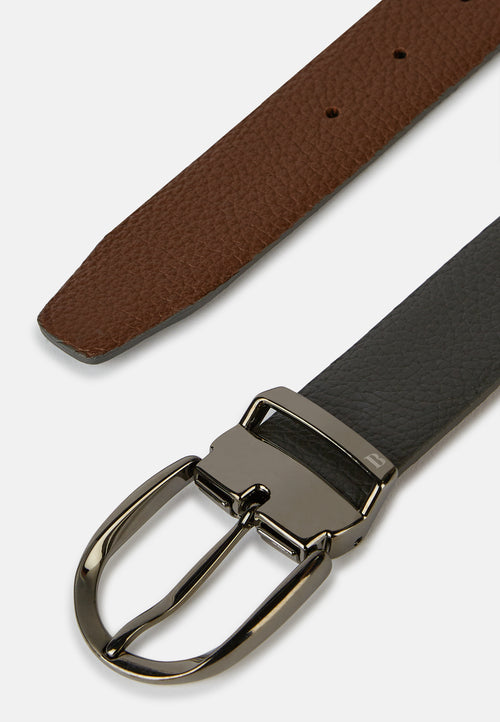 Grey Reversible Tumbled Leather Belt