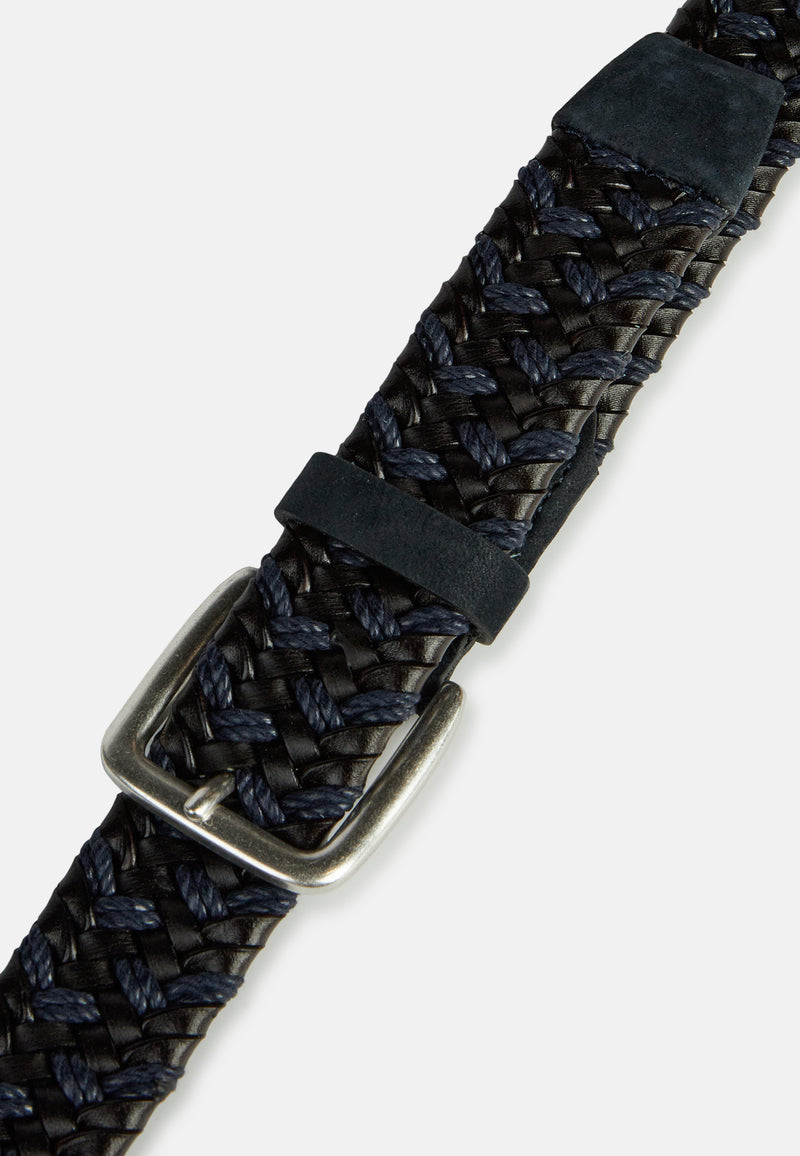 Blue Stretch Leather Woven Belt