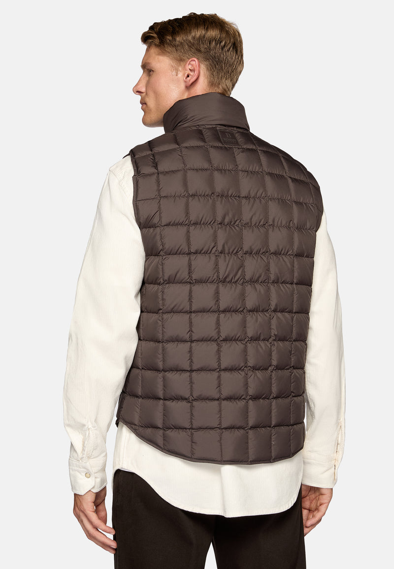 Brown Gilet In Technical Fabric With Goose Down