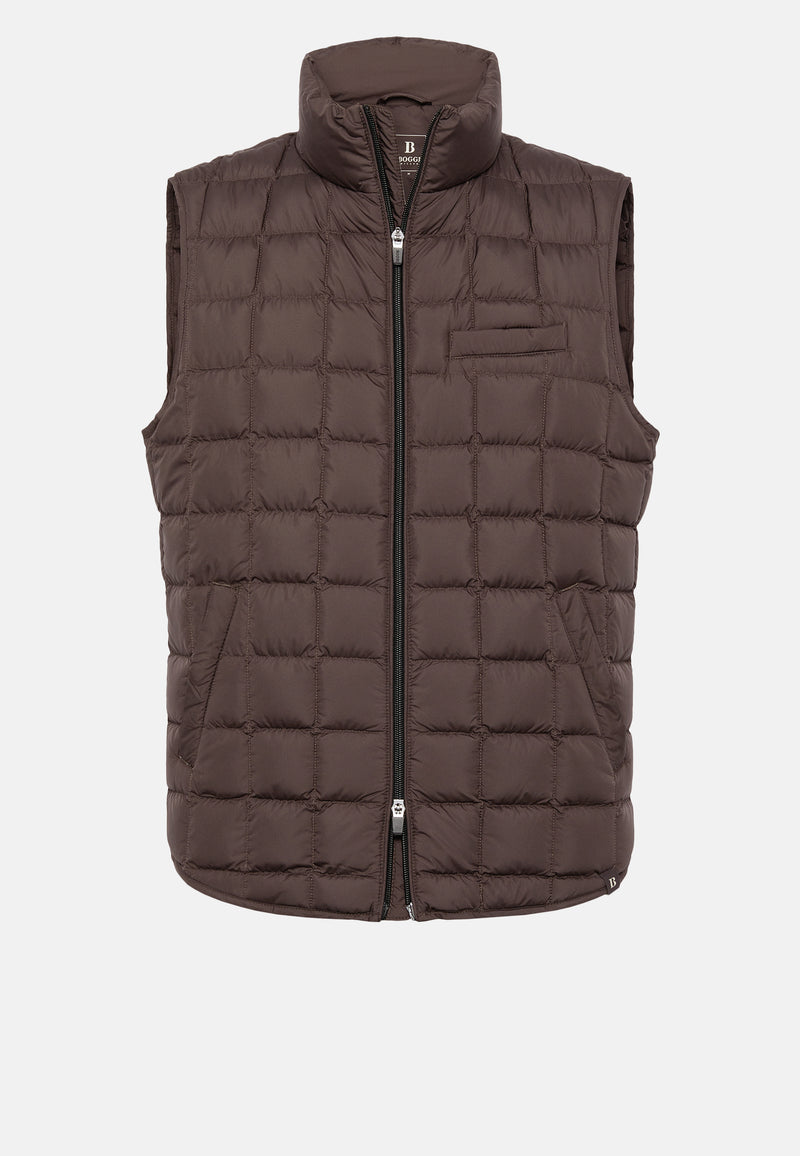 Brown Gilet In Technical Fabric With Goose Down