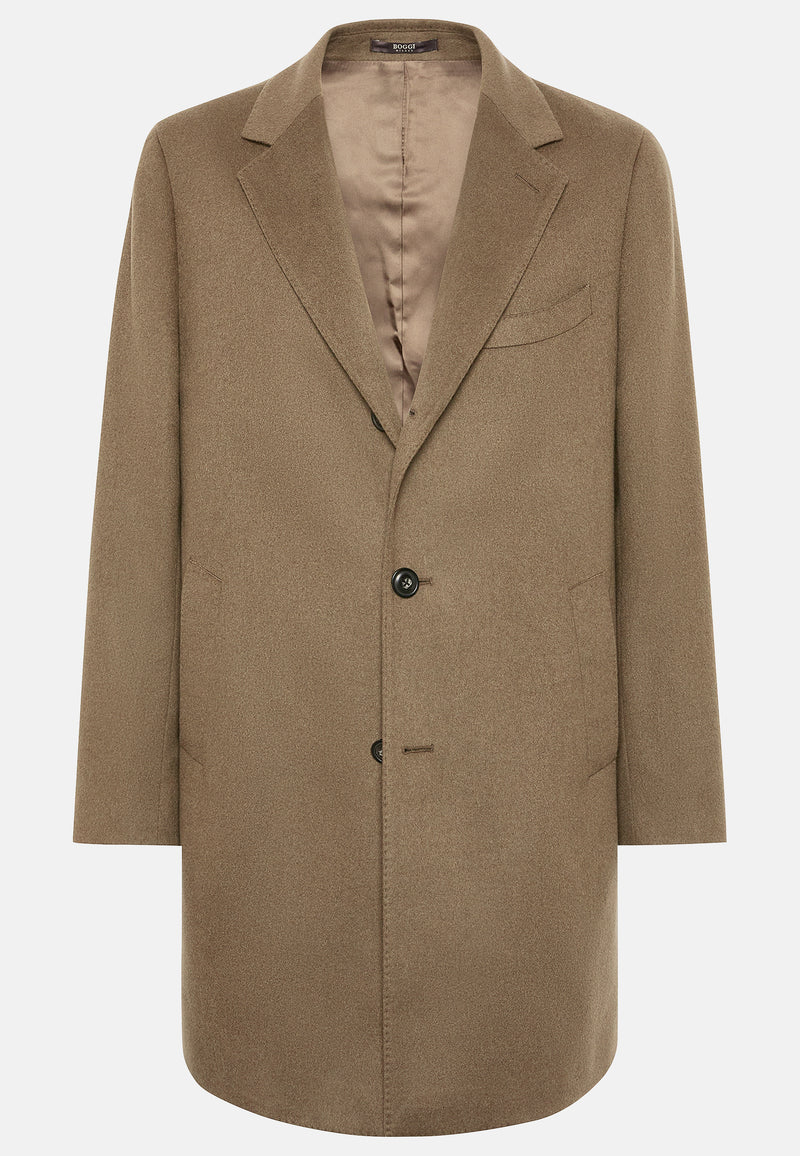 Brown Single-Breasted Coat In Pure Cashmere.