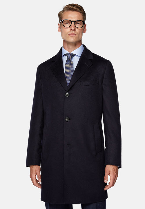 Blue Single-breasted coat in pure cashmere.