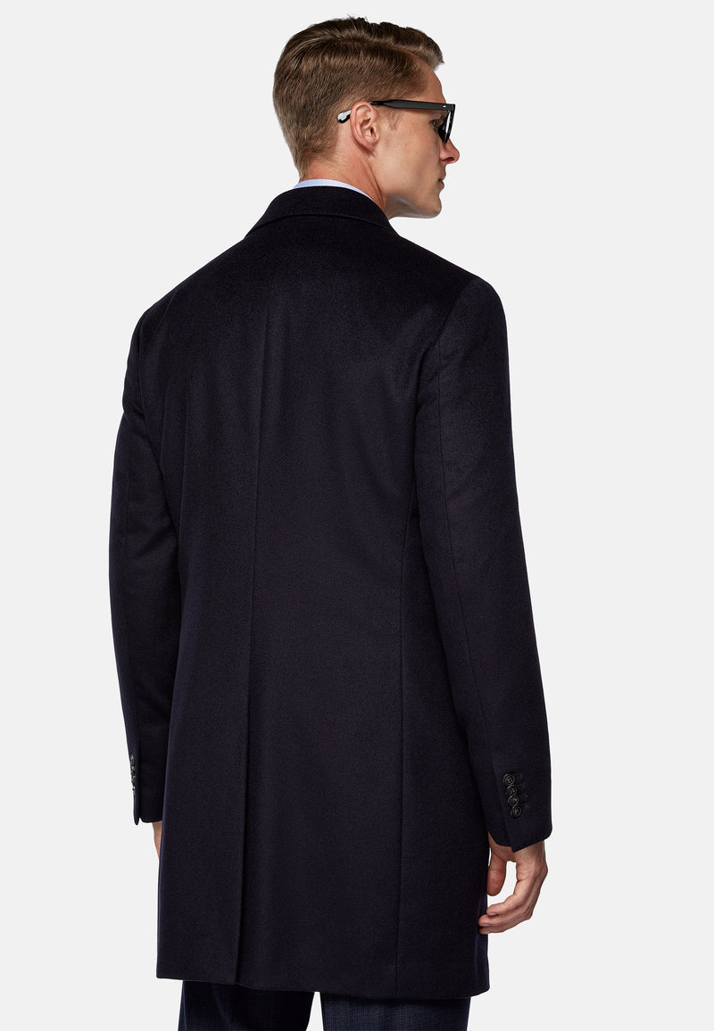 Blue Single-breasted coat in pure cashmere.