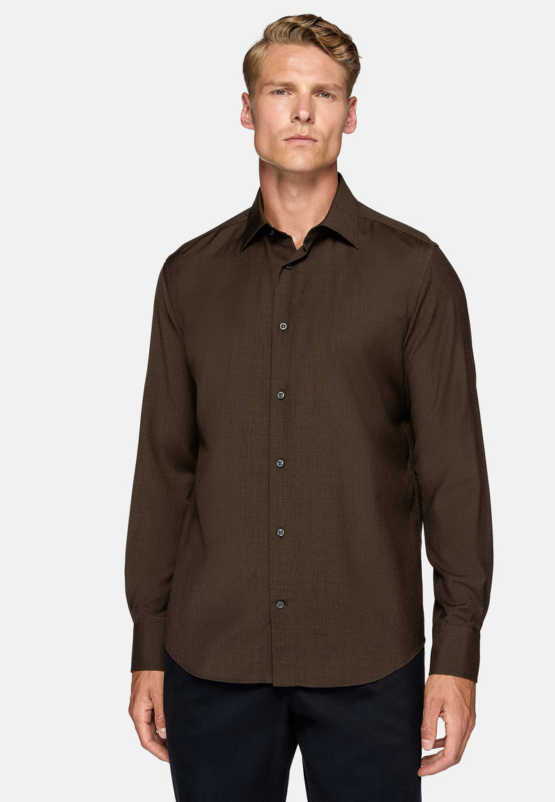 Brown Regular Fit Wool Shirt