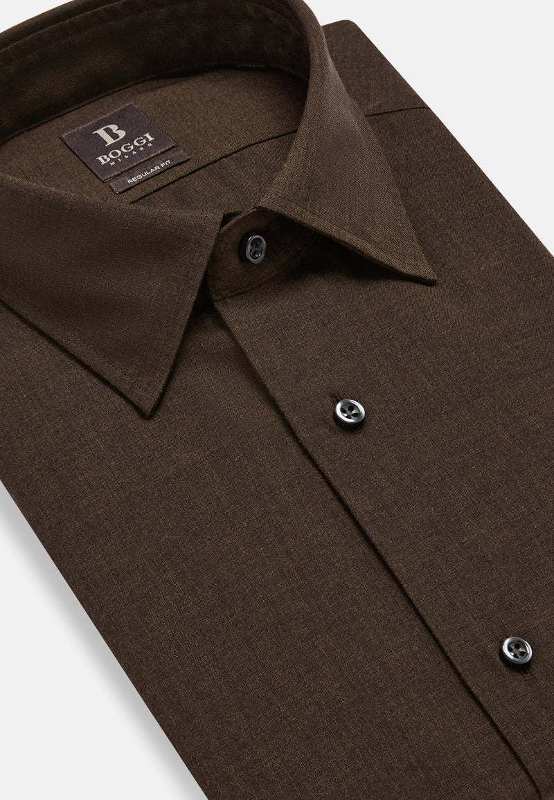 Brown Regular Fit Wool Shirt