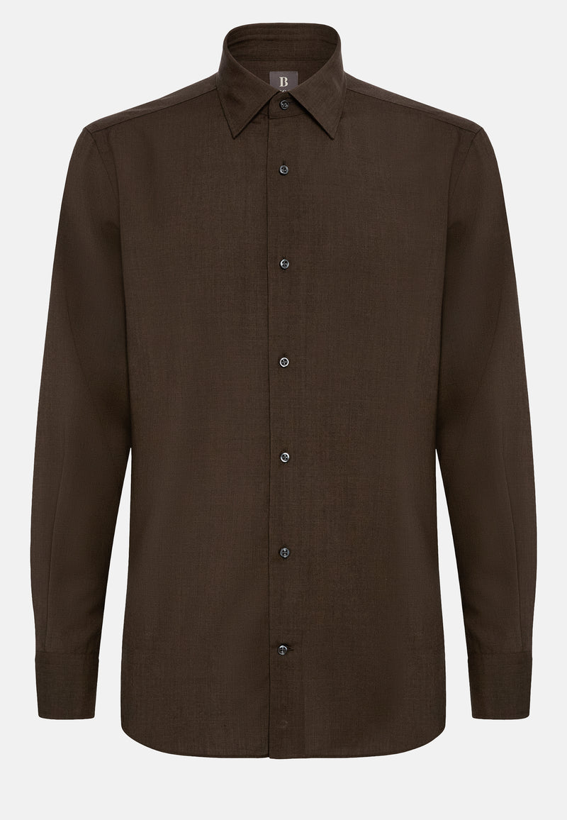 Brown Regular Fit Wool Shirt