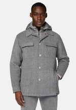 Grey Link Shirt Jacket In Wool With Bib