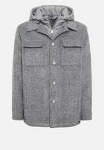 Grey Link Shirt Jacket In Wool With Bib