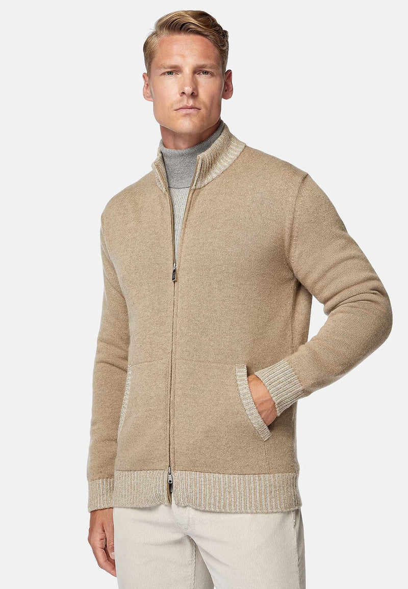 Brown Taupe Cashmere Blend Full Zip Jumper