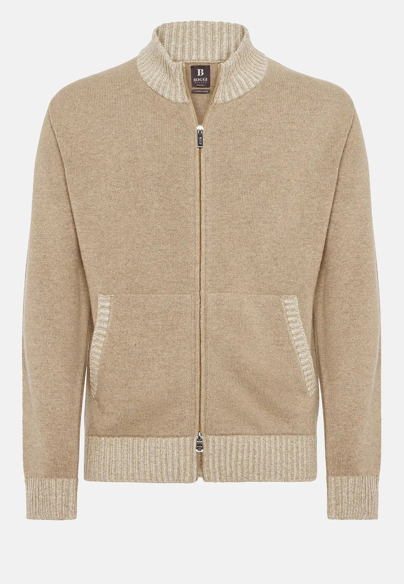 Brown Taupe Cashmere Blend Full Zip Jumper