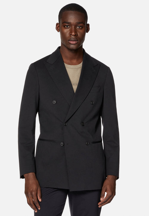 Black B Tech Double-Breasted Jacket in Stretch Nylon