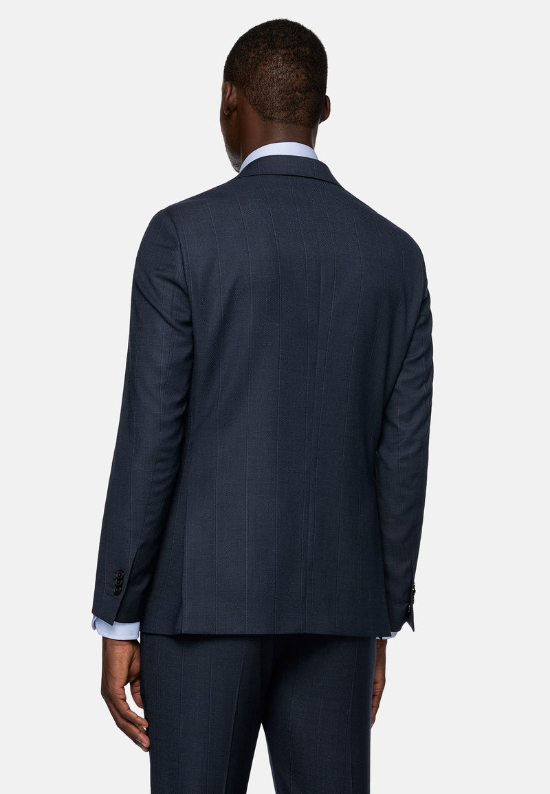 Navy Blue Pinstripe Suit In Pure Wool