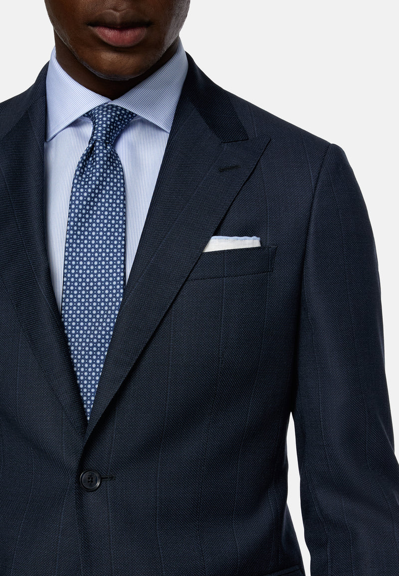 Navy Blue Pinstripe Suit In Pure Wool