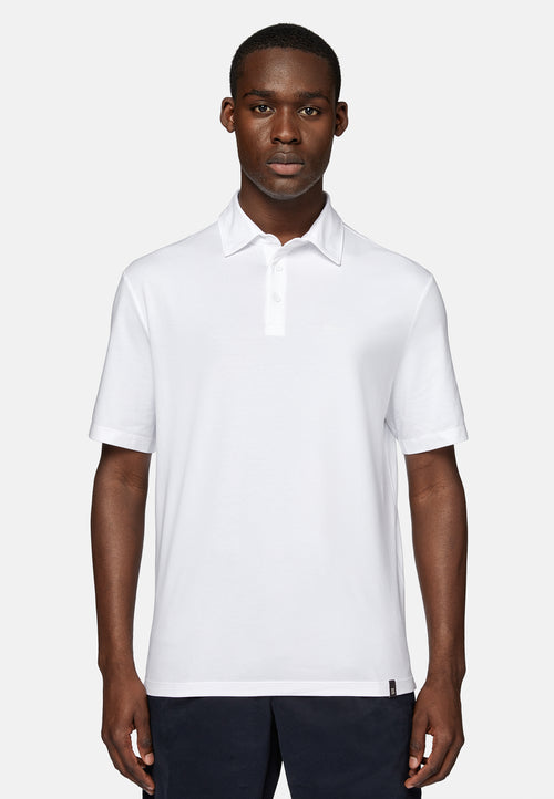 White Stretch Supima Cotton Polo Shirt