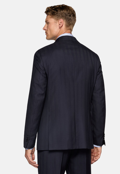 Navy Blue Pinstripe Suit In Pure Wool