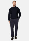 Blue Navy Blue Merino Wool Mock Polo Neck Jumper