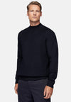 Blue Navy Blue Merino Wool Mock Polo Neck Jumper