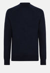 Blue Navy Blue Merino Wool Mock Polo Neck Jumper