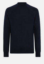 Blue Navy Blue Merino Wool Mock Polo Neck Jumper