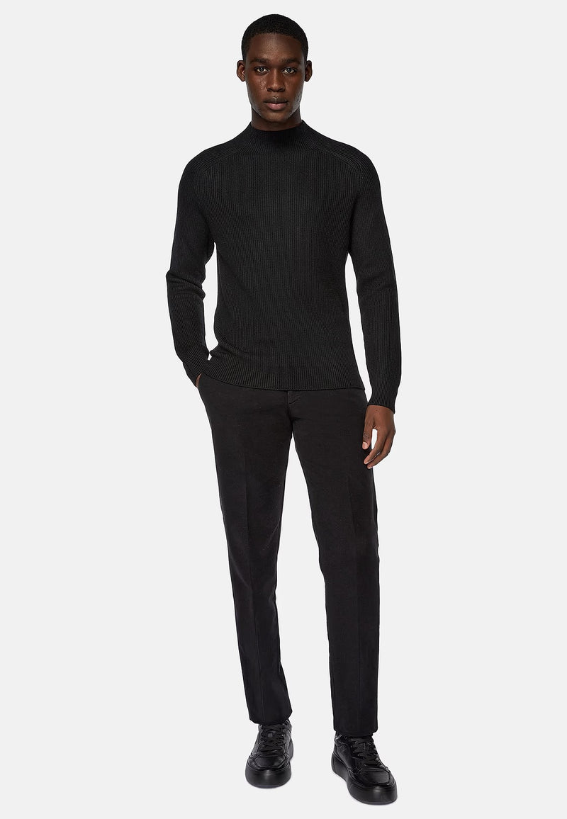 Black Black Merino Wool Mock Polo Neck Jumper