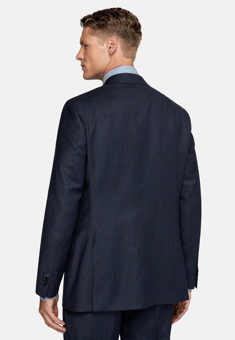 Blue Navy Blue Pinstripe Suit In Pure Wool