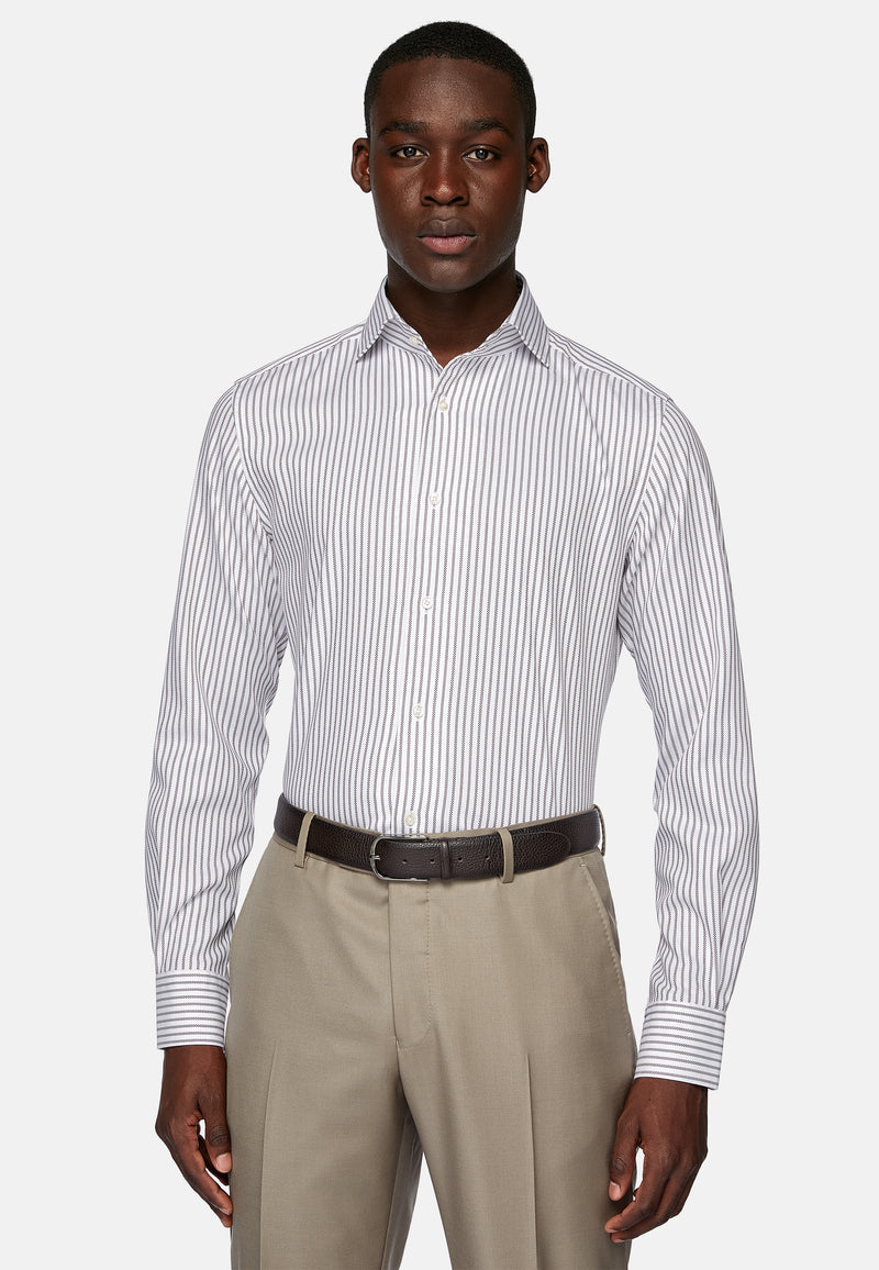 Brown Striped Cotton Dobby Regular Fit Shirt